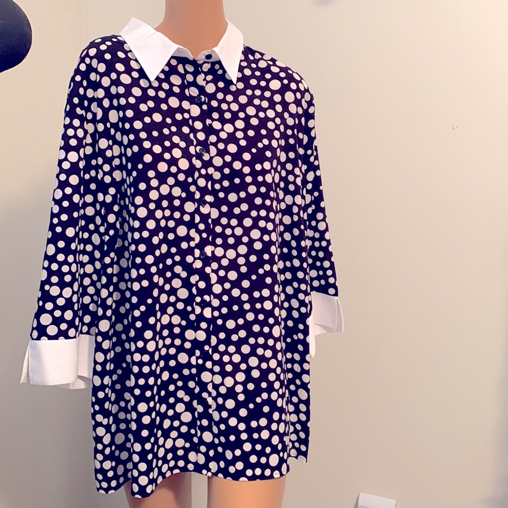 NEW SCOTT TAYLOR TOP BLOUSE 2X retro POLKA DOTS! super cute.